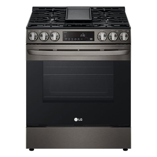 Front Zoom. LG - 5.8 Cu. Ft. Smart Slide-In Gas True Convection Range with EasyClean and Air Fry - Black Stainless Steel.