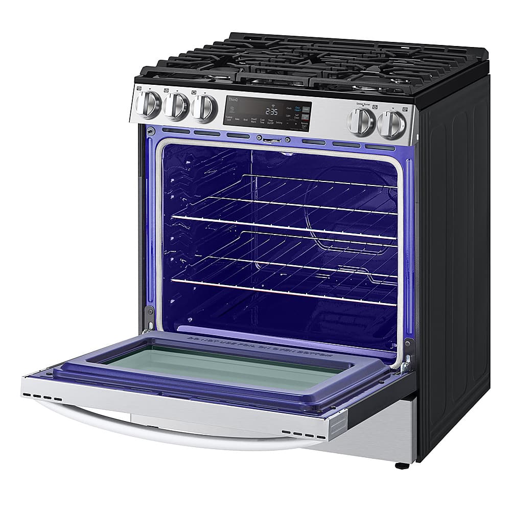 Angle. LG - 5.3 Cu. Ft. Smart Slide-In Gas Range with EasyClean and SuperBoil Burner - PrintProof Stainless Steel.