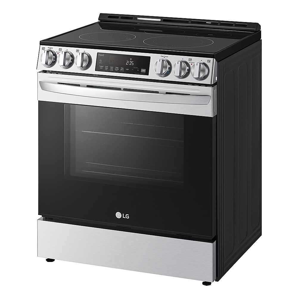 Left View: LG - 6.3 cu ft Electric Slide In Range with Air Fry and Smart Wi-Fi Enabled - Stainless steel