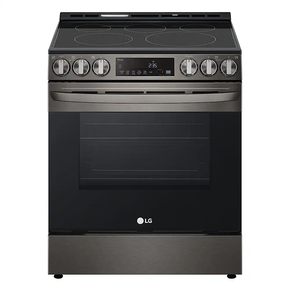 Front. LG - 6.3 Cu. Ft. Smart Slide-In Electric True Convection Range with EasyClean and AirFry - PrintProof Black Stainless Steel.