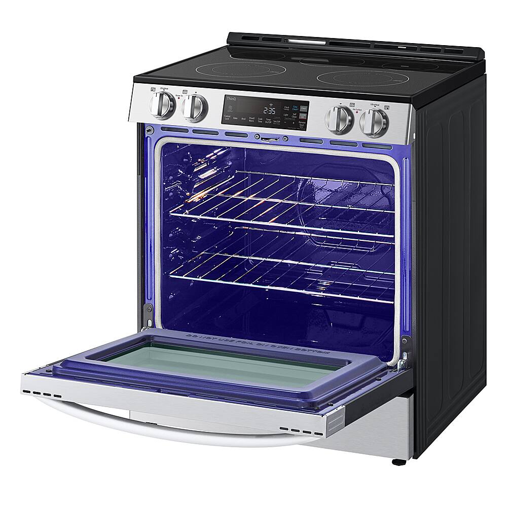 Angle. LG - 6.3 Cu. Ft. Slide-In Electric Range with EasyClean and ThinQ Technology - PrintProof Stainless Steel.