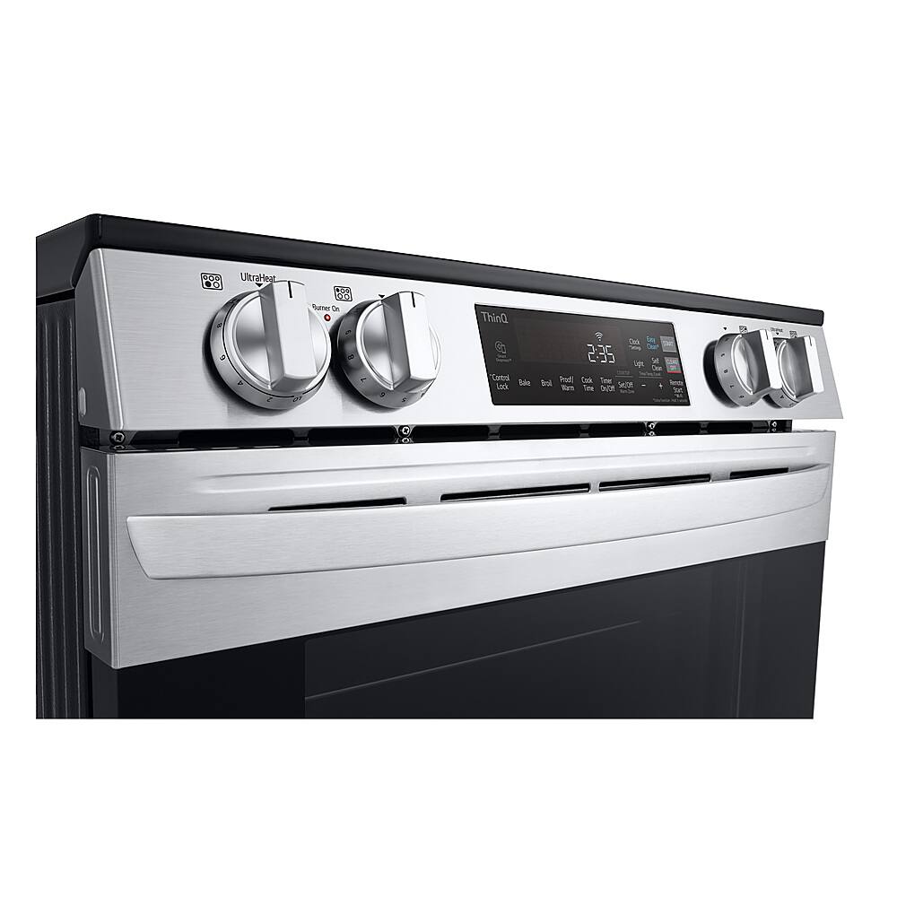 Left. LG - 6.3 Cu. Ft. Slide-In Electric Range with EasyClean and ThinQ Technology - PrintProof Stainless Steel.