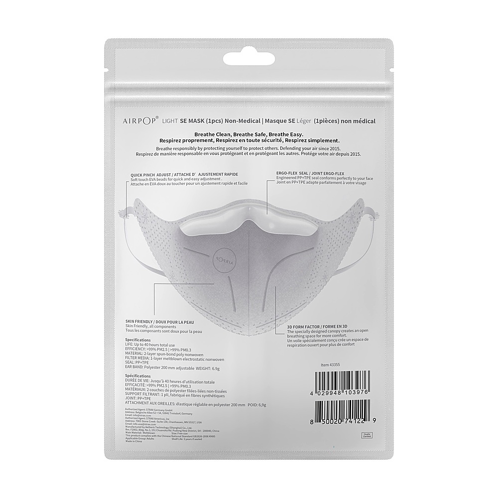 Customer Reviews: AIRPOP Light SE 1 Pack KN95 Masks Black 43514 - Best Buy