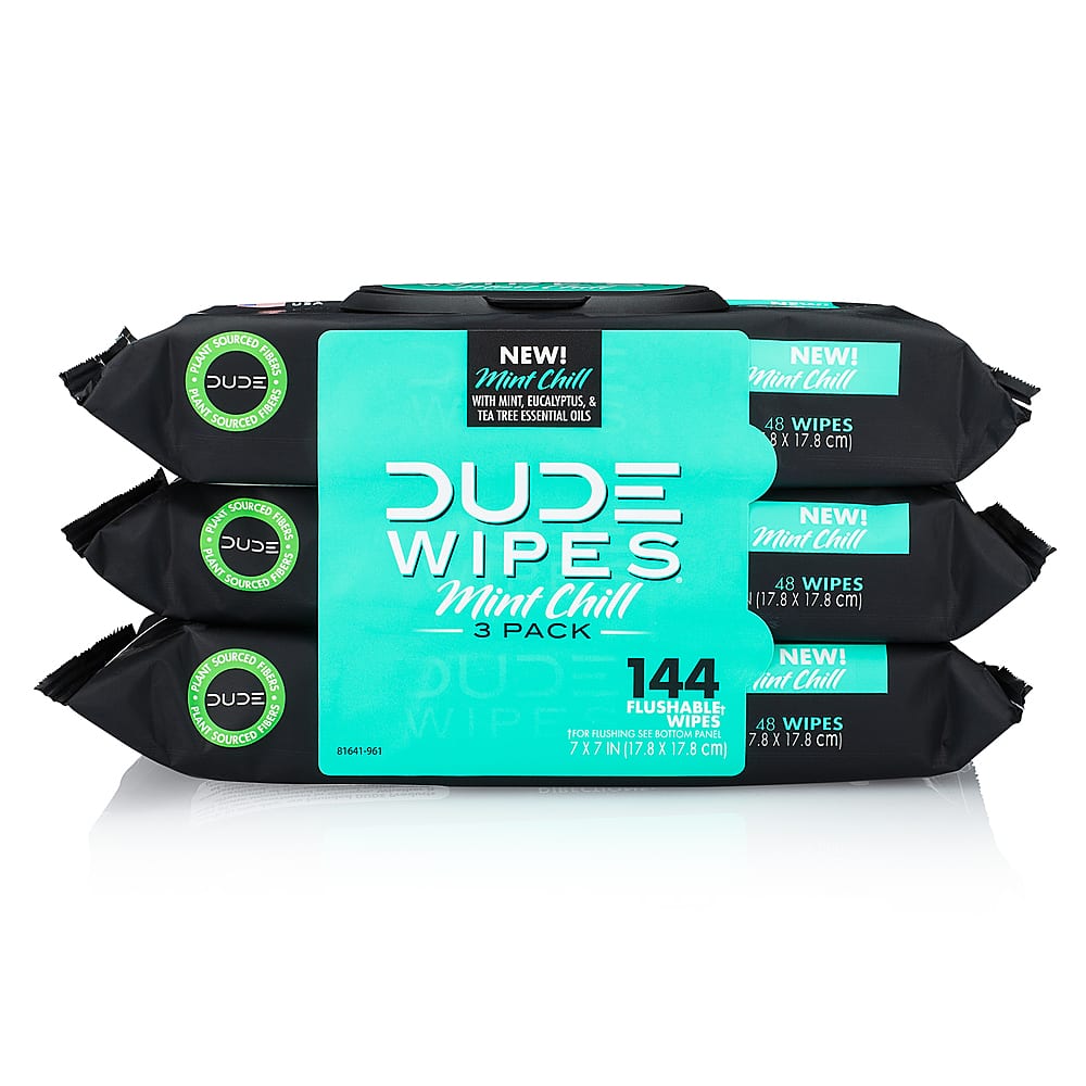 Front. DUDE PRODUCTS - DUDE WIPES 48ct Dispenser Pack Flushable Wipes MINT Pack of 3.