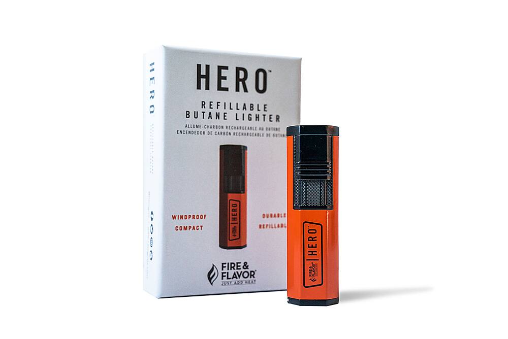 Angle View: Fire & Flavor - HERO Butane Lighter - Orange