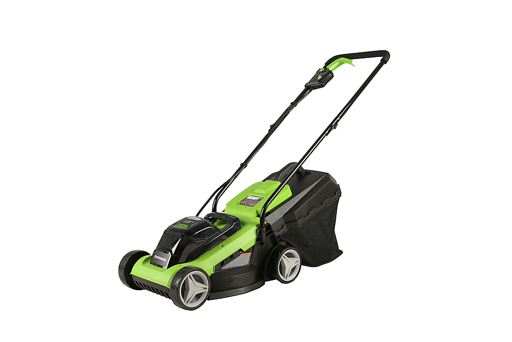 Left View: Greenworks - 17 in. 40-Volt Cordless Walk Behind Lawn Mower (4.0Ah Battery and Charger Included) - Green