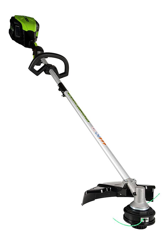 Left. Greenworks - 80-Volt Pro 16 in. Cordless String Trimmer (Attachment Capable; Battery and Charger Not Included) - Green.