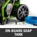 The image features a green pressure washer with a large wheel and a blue hose attached to it. The pressure washer is designed to clean and maintain various surfaces, such as buildings, vehicles, and other structures. The on-board soap tank is an essential component of the pressure washer, as it allows users to add soap or detergent to the water stream for effective cleaning. The soap tank is connected to the pressure washer and is filled with soap, which is then mixed with the water to create a powerful cleaning solution. The pressure washer is a versatile tool that can be used for a wide range of cleaning tasks, making it a valuable addition to any maintenance or cleaning arsenal.