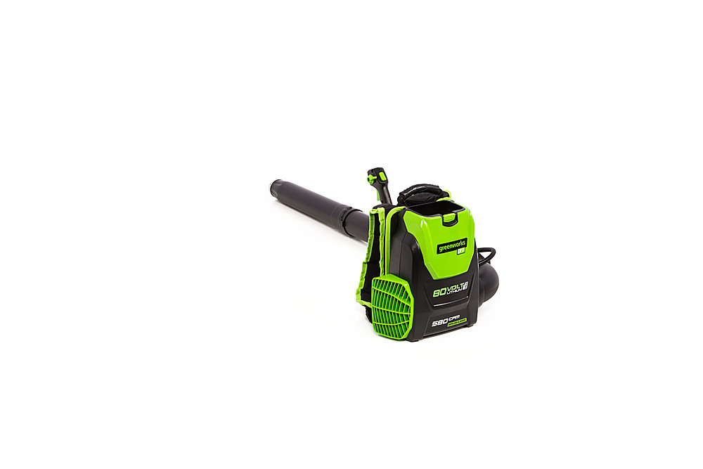 Left View: Greenworks - 80-Volt 145 MPH 580CFM Cordless Brushless Backpack Blower (Battery & Charger Not Included) - Green