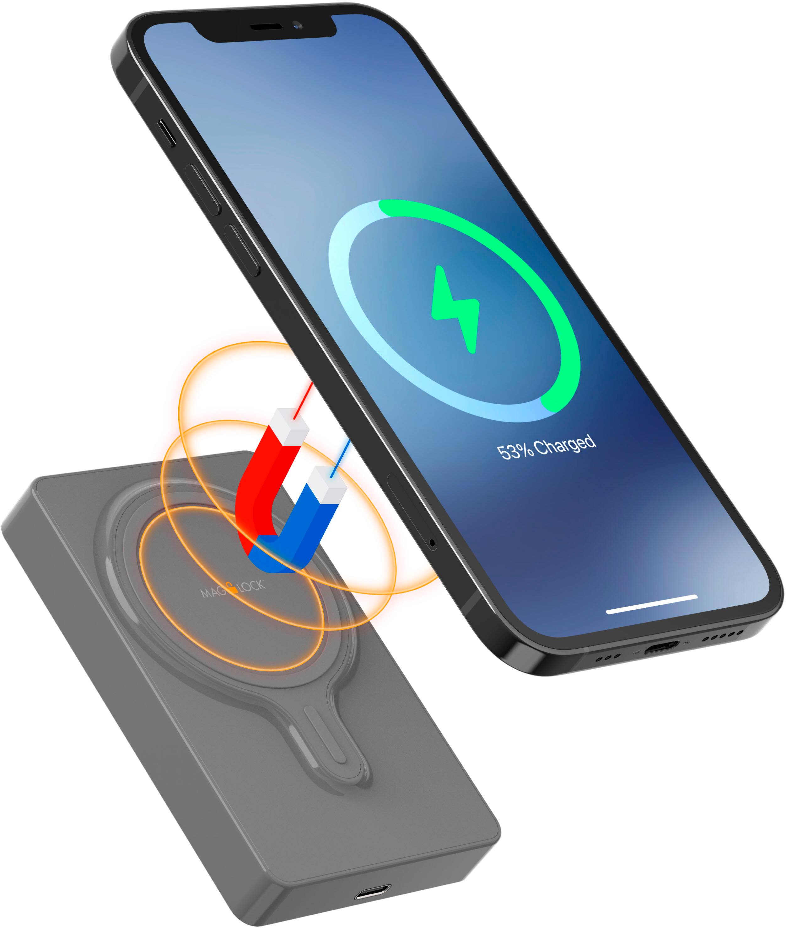 Alt View 3. myCharge - MagLock 6000mAh Wireless Magnetic MagSafe Powerbank Portable Charger - Graphite.