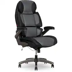 Front. Sharper Image - Sharper Image S-950 Heated Ergonomic Polyurethane Swivel Executive Massage Chair, Gray/Black (52755M-GRYBLK) - Gray/Black.