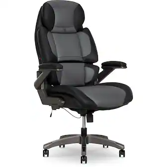 Front. Sharper Image - Sharper Image S-950 Heated Ergonomic Polyurethane Swivel Executive Massage Chair, Gray/Black (52755M-GRYBLK) - Gray/Black.