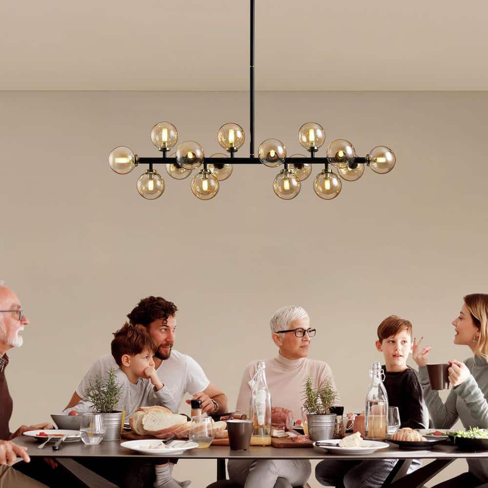 Siljoy - Warm-Toned Crystal-Clear 16-Light Glass Shade Molecular Chandelier - amber