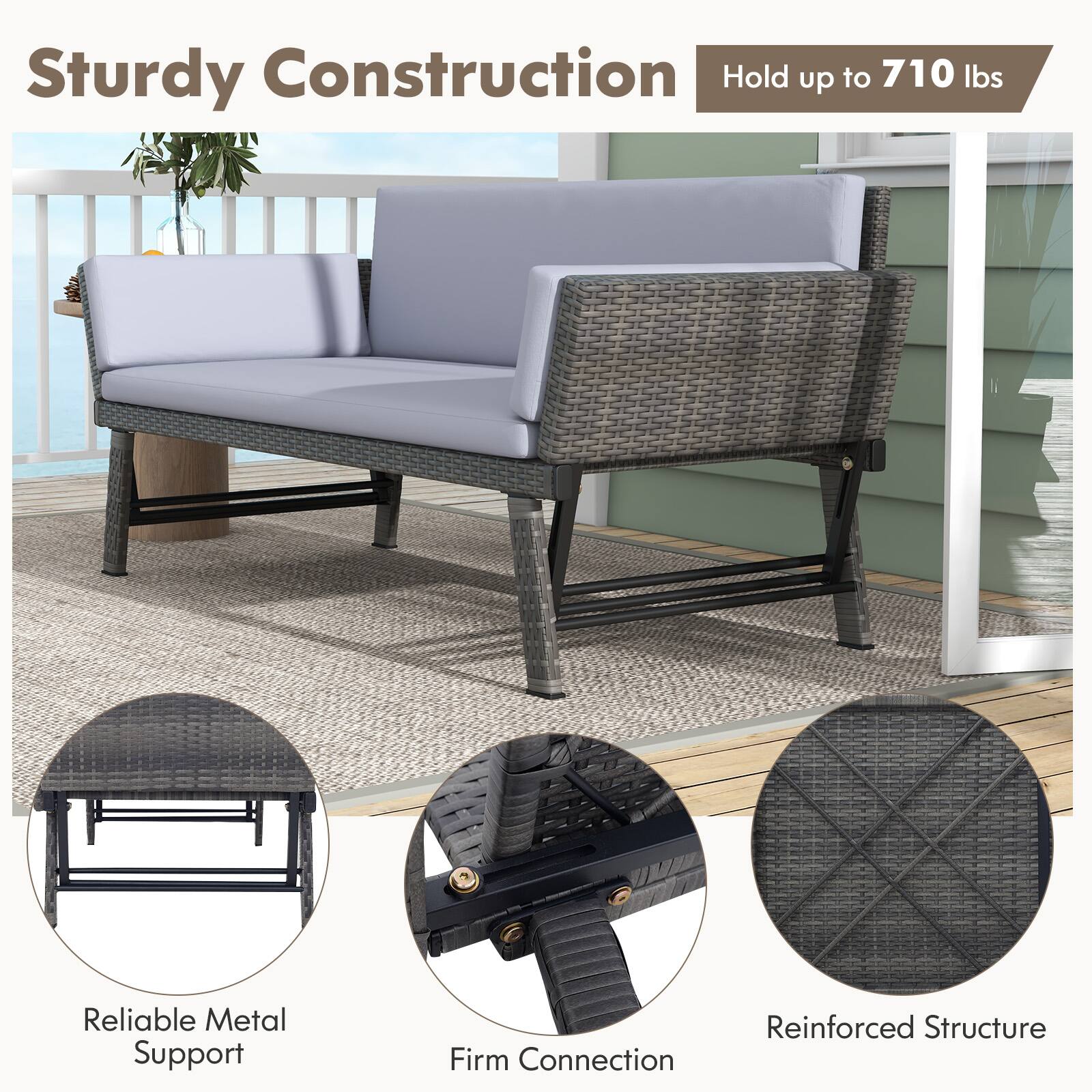 Sturdy Construction: Hold up to 710 lbs. Reliable Metal Support. Firm Connection. Reinforced Structure.