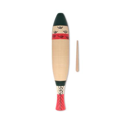 Front. Latin Percussion - CP Fish Style Guiro 16" Wooden Latin Percussion Guiro Instrument with Scraper.