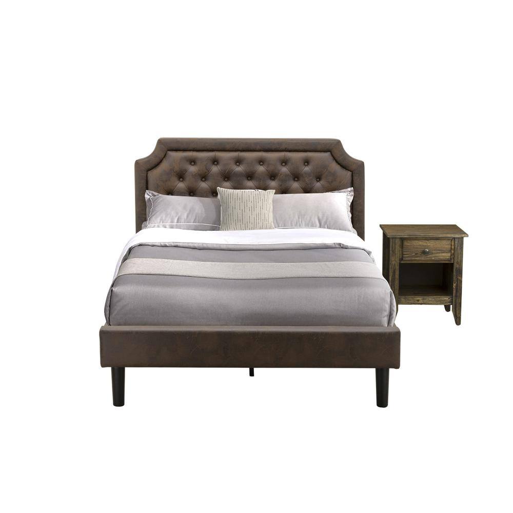 Alt View 2. East West Furniture - GB25F-1GA07 2-Piece Granbury Bedroom Set with Frame and a Distressed Jacobean End Tables - Dark Brown Faux Leather and - Black Textured.