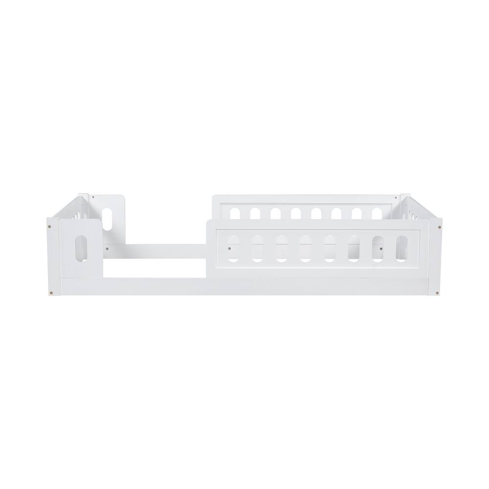 Alt View 1. Loheer - Loheer Twin Platform Bed White Wood Twin Bed with Guardrail Kids Floor Bed - White.