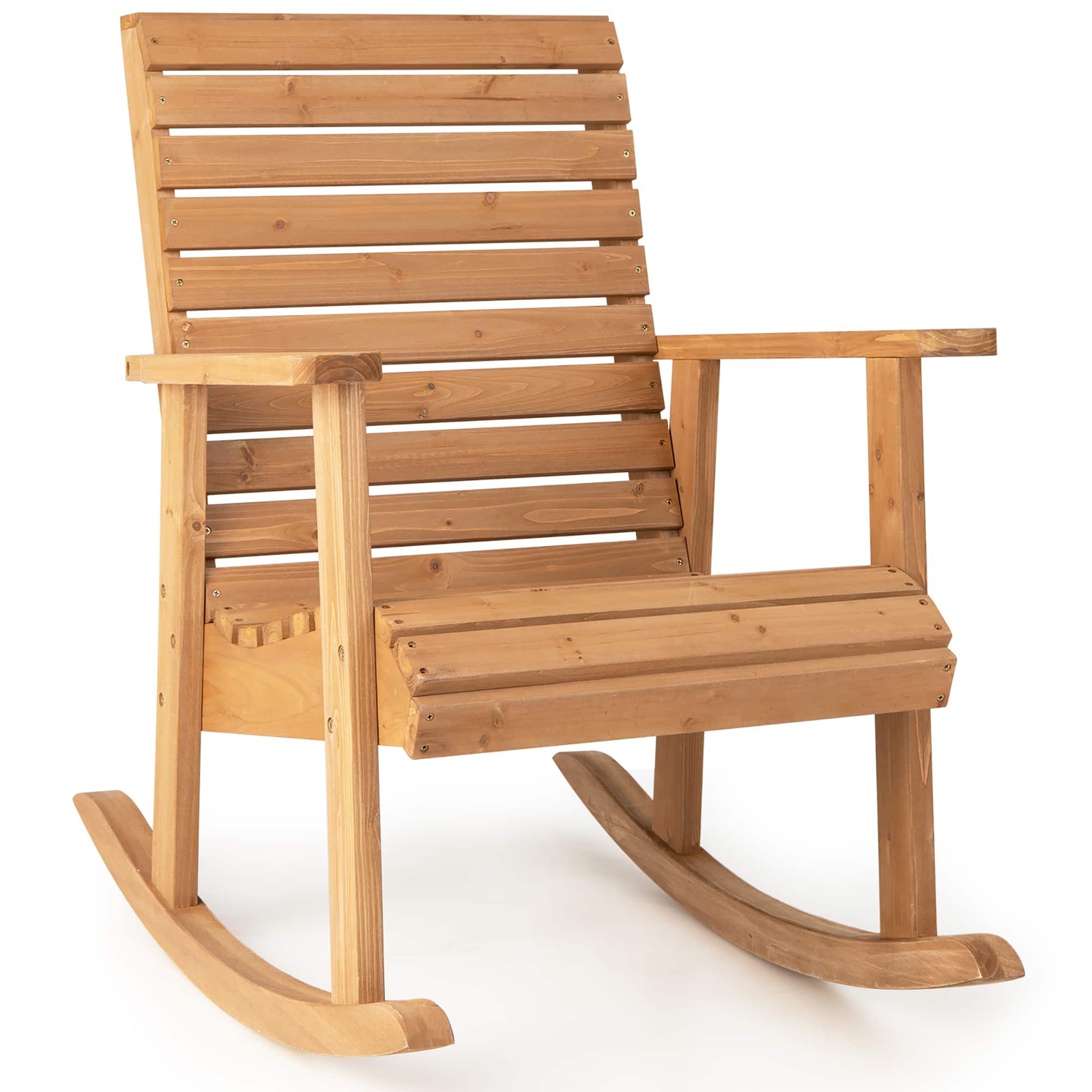 Costway - Patio Wooden Rocking Chair High Back Fir Wood Armchair Garden Yard - Natural