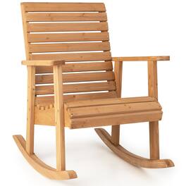 Costway - Patio Wooden Rocking Chair High Back Fir Wood Armchair Garden Yard - Natural