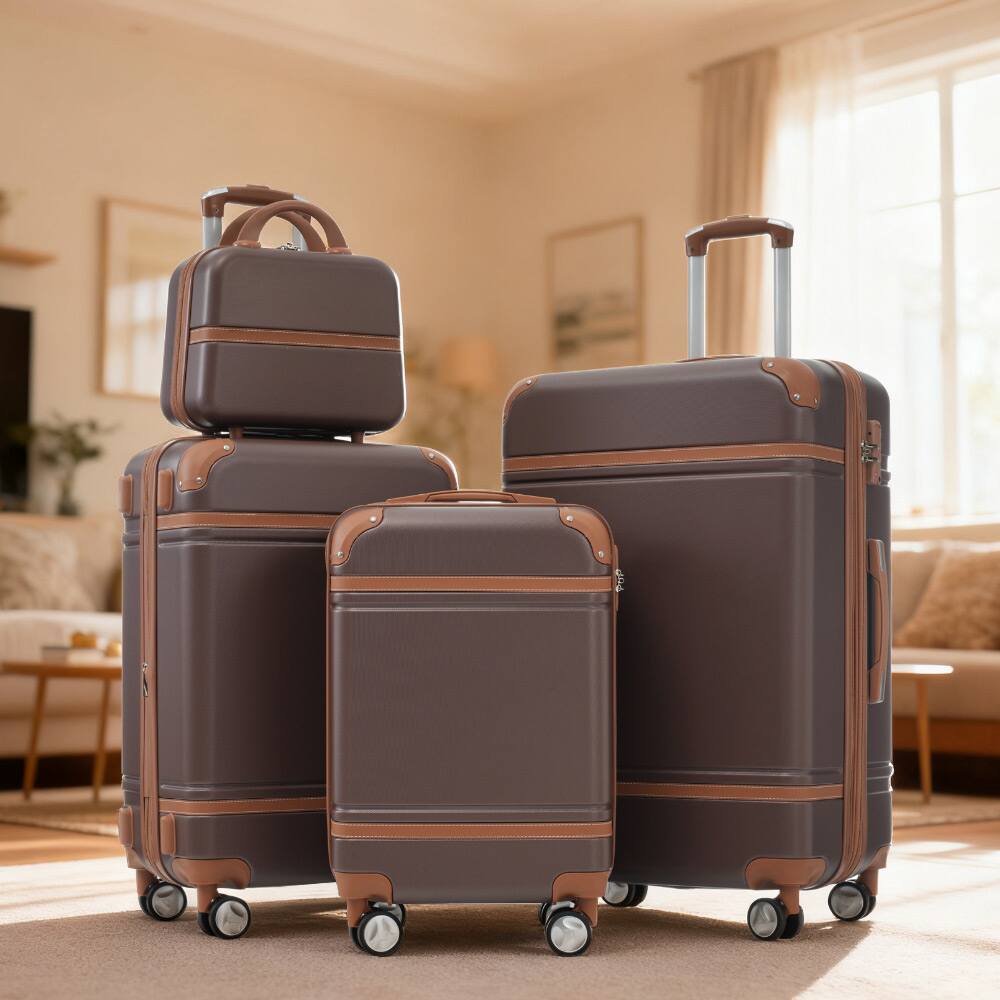 Alt View 1. Ecooso - 4-Piece Expandable ABS Hardside Spinner Luggage Set， TSA Lock, Cosmetic Case, 20-Inch, 24-Inch, and 28-Inch Suitcases - Brown.