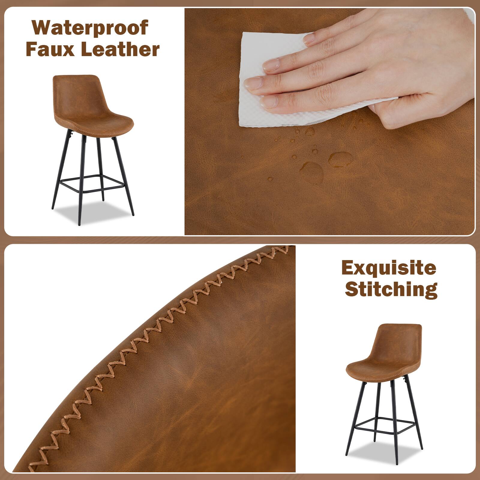 Waterproof Faux Leather  
Exquisite Stitching
