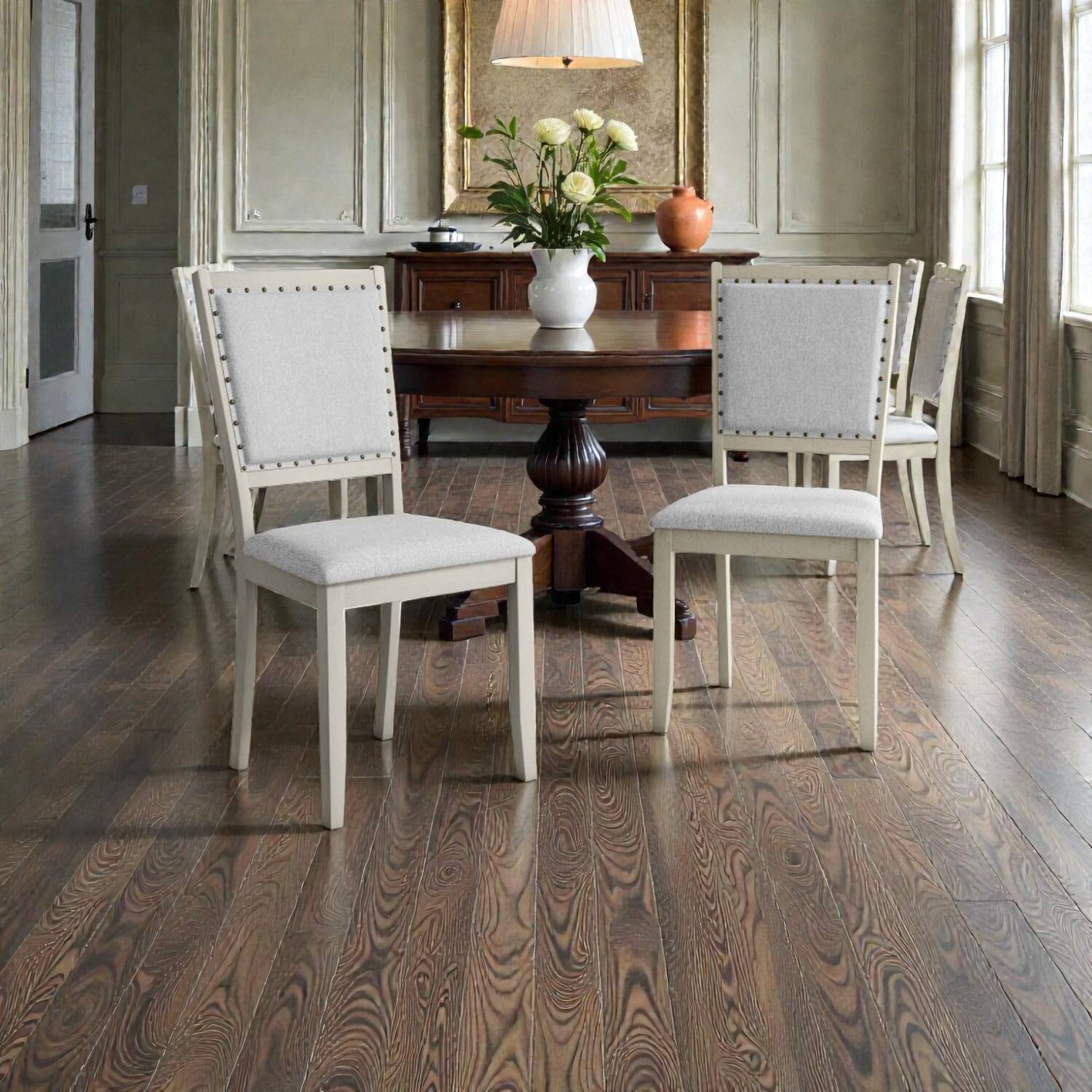 Front. Hivvago - Set of 2 Cozy Fabric Upholstered Chairs for Farmhouse Kitchens - Gray.