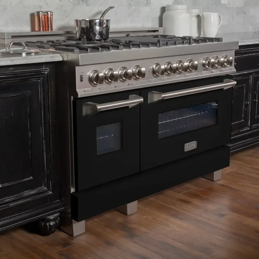 Alt View 2. ZLINE - ZLINE 48 in. Legacy Dual Fuel Range in Satin Stainless Steel w/ Black Matte Doors (RAS-BLM-48) - Stainless Steel/Black Matte Door.