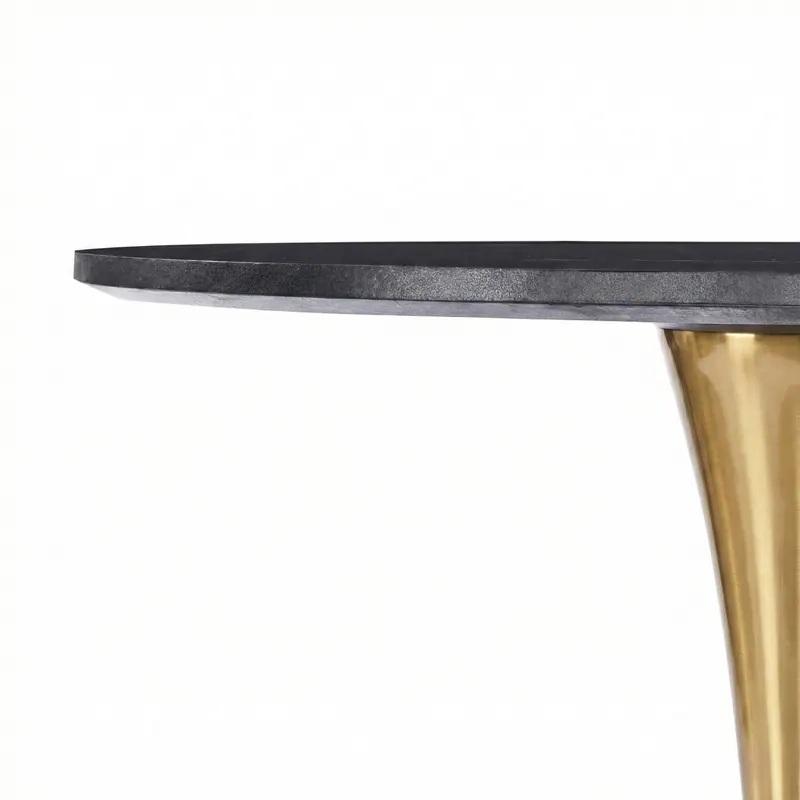 Alt View 3. LeisureMod - Bristol 27" Round Sintered Stone or MDF Dining Table, Modern Pedestal Base - Heavy Duty Steel Kitchen Table - MDF - Marbled Black.