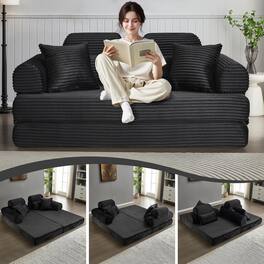 Tiramisubest - Convertible Sleeper Sofa Bed, 78.5" Corduroy Foldable Sofa, King Size Floor Mattress Couch, No Assembly Required - Black