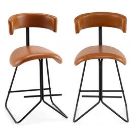 Gymax - Modern Counter Height Stools Set of 2 w/Curved Padded Back & Seat Metal Legs - Brown