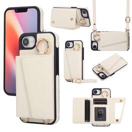Dteck - Crossbody Wallet Case for Apple iPhone 17e / 16e,with Makeup Mirror and Card Holder,Premium Faux Leather Texture Cover - White