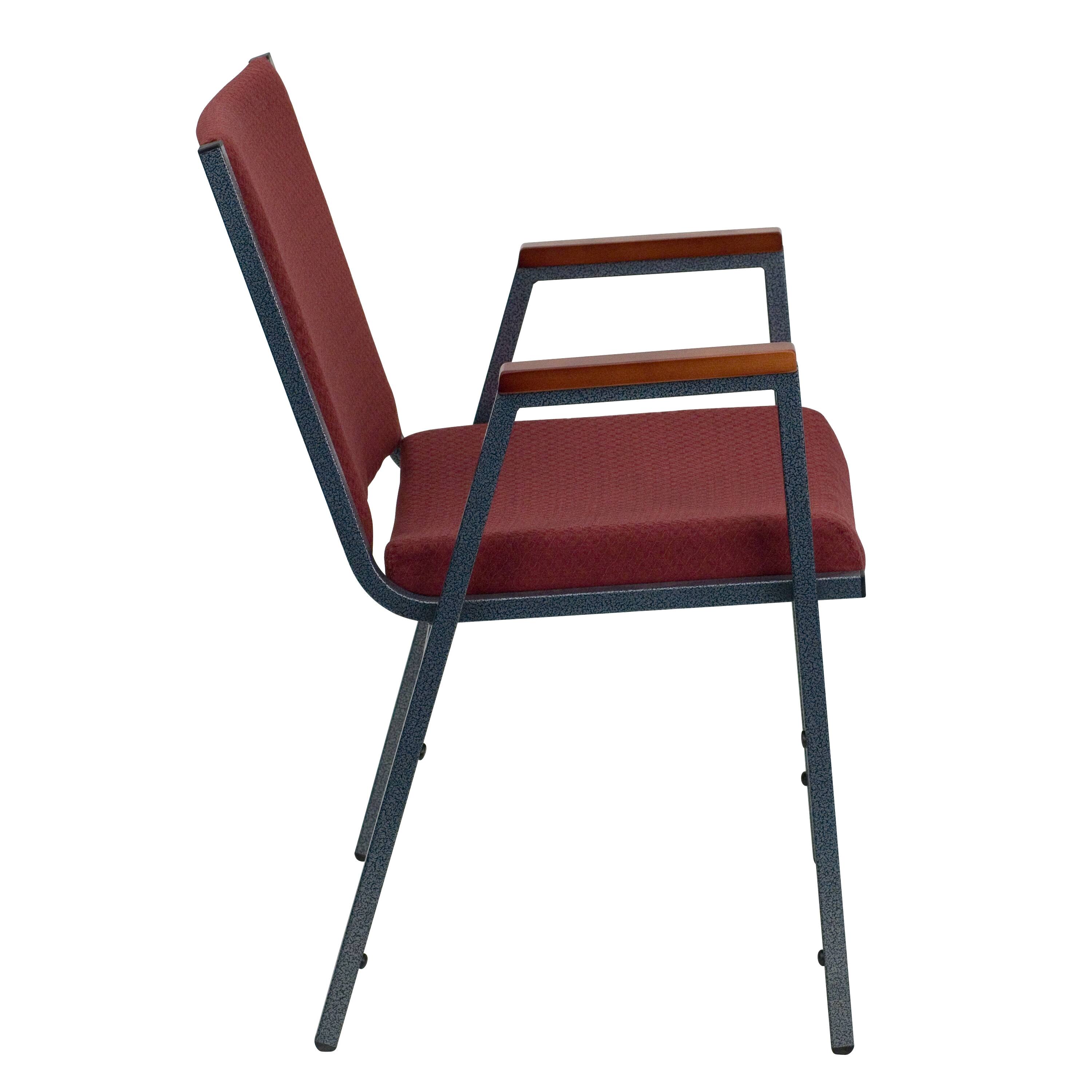 Alt View 5. Emma + Oliver - Heavy Duty Reception/Guest Stack Chair with Arms - Burgundy Patterned Fabric.