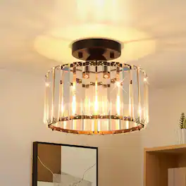Nordic Hygge - Semi Flush Mount Ceiling Light Fixture - Crystal Ceiling Light Farmhouse Chandelier - Black