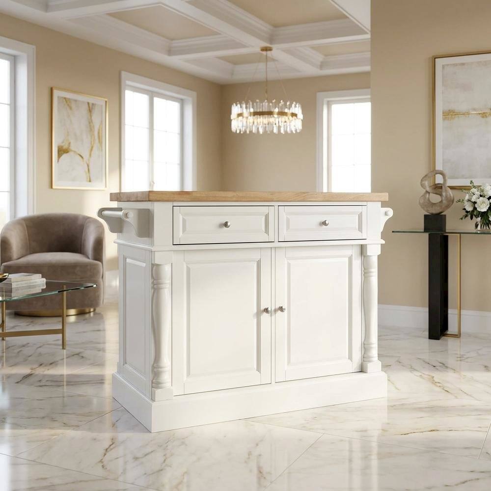 Alt View 6. FurniFact - White kitchen island with butcher block top and anti-tip safety feature - White.