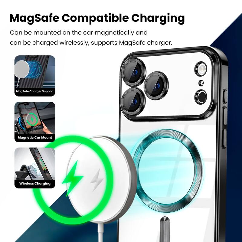 MagSafe Compatible Charging

Can be mounted on the car magnetically and can be charged wirelessly, supports MagSafe charger.

- MagSafe Charger Support
- Magnetic Car Mount
- Wireless Charging