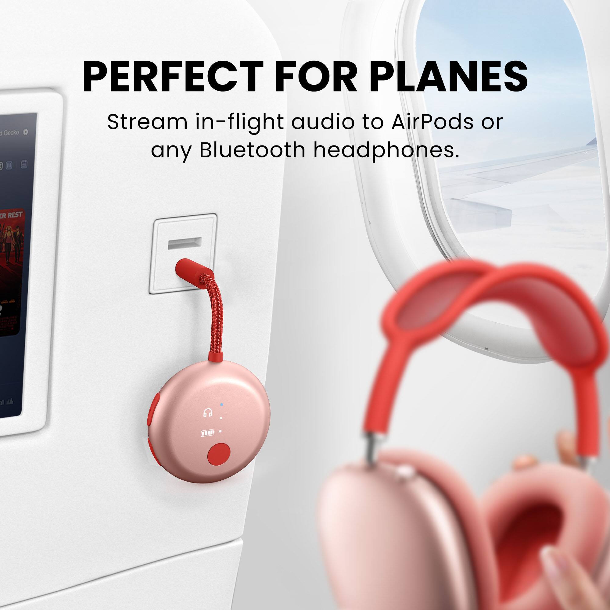 Angle. Avantree - SoundJet R1 – 25Hr Airplane Bluetooth Adapter for All AirPods (Pro/Max) with Qualcomm Chipset.