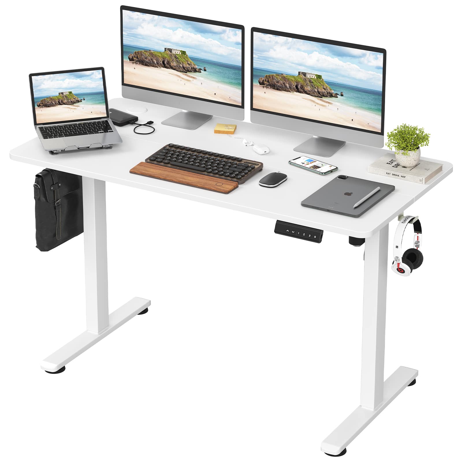 Front. Glintex - 48'' Ergonomic Sit & Stand Workstation with Memory Control Panel, Durable Steel Frame & Spacious Splice Board Top - White.