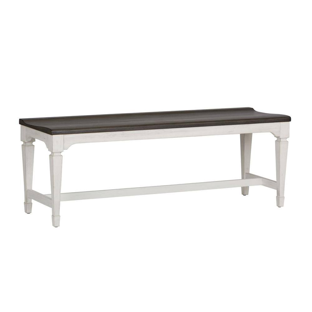 Back. Liberty Furniture Industries - Allyson Park Wood Seat Bench in Wirebrushed White w/ Charcoal Top - White.