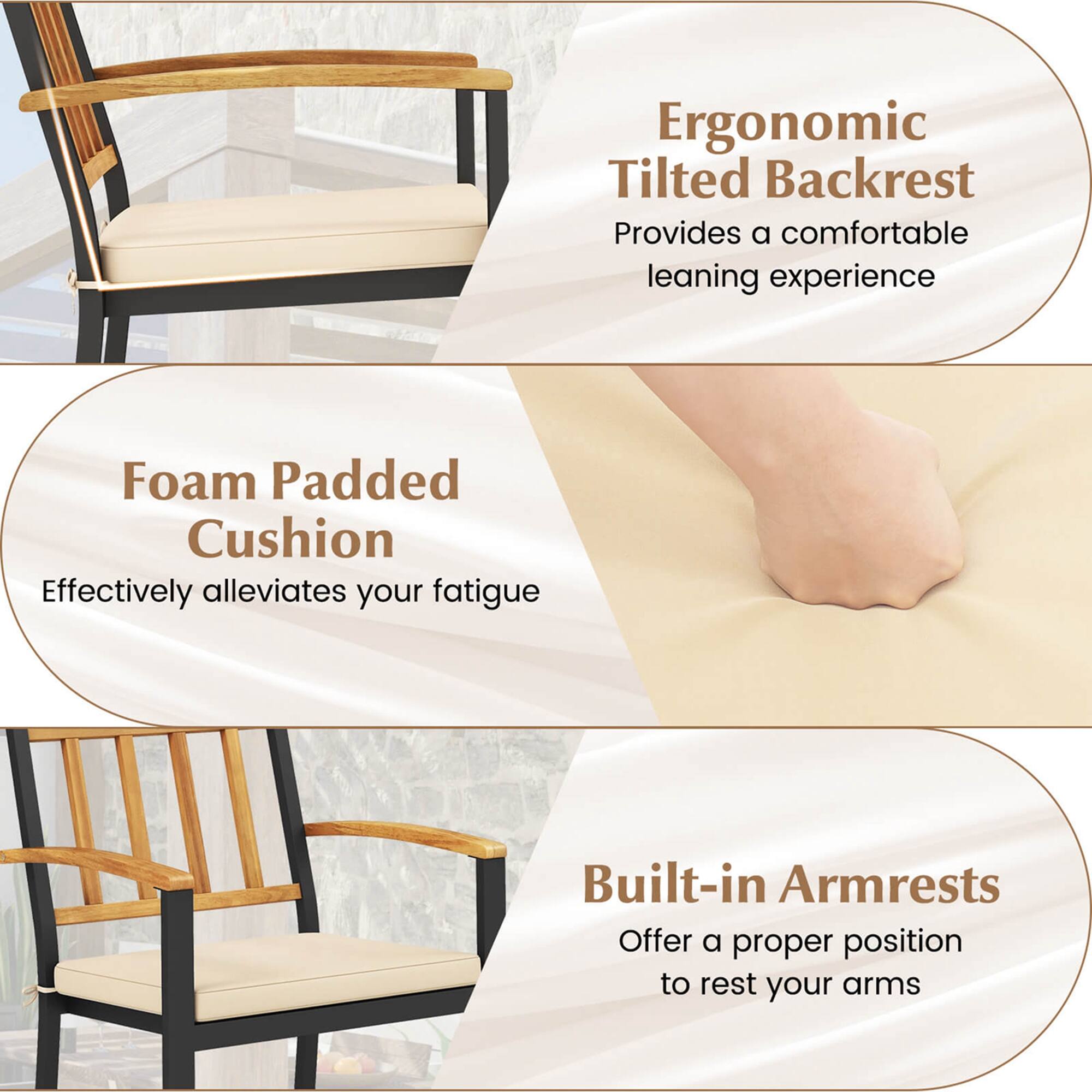 Ergonomic Tilted Backrest: Provides a comfortable leaning experience.
Foam Padded Cushion: Effectively alleviates your fatigue.
Built-in Armrests: Offer a proper position to rest your arms.