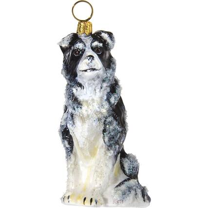 Front. Joy to the World Collectibles - Joy to the World Snowy Border Collie Polish Glass Christmas Dog Ornament - Multicolor.
