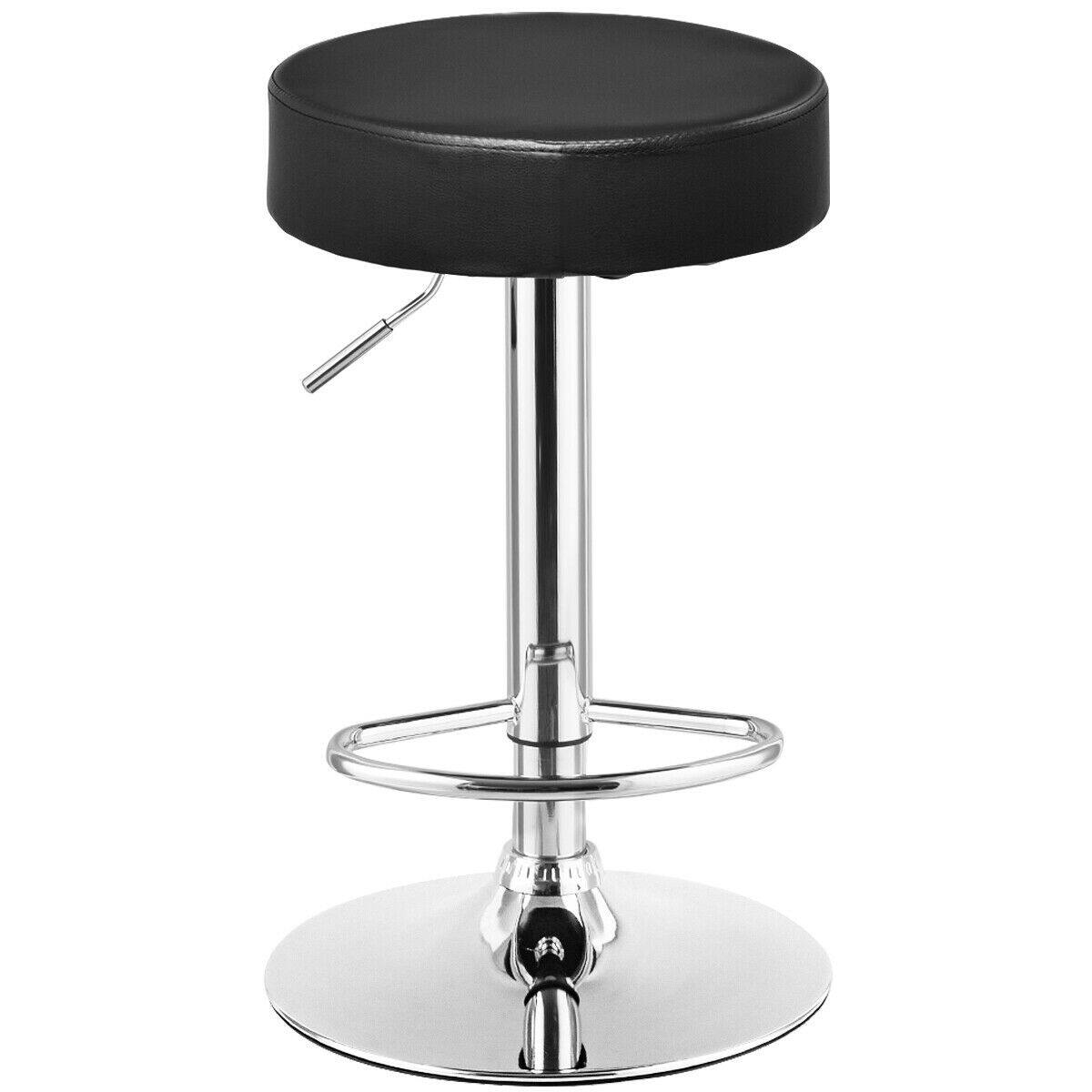 Alt View 7. Gymax - Gymax Set of 2 Adjustable Round Leather Seat Hydraulic Swivel Bar Stool Black - black.