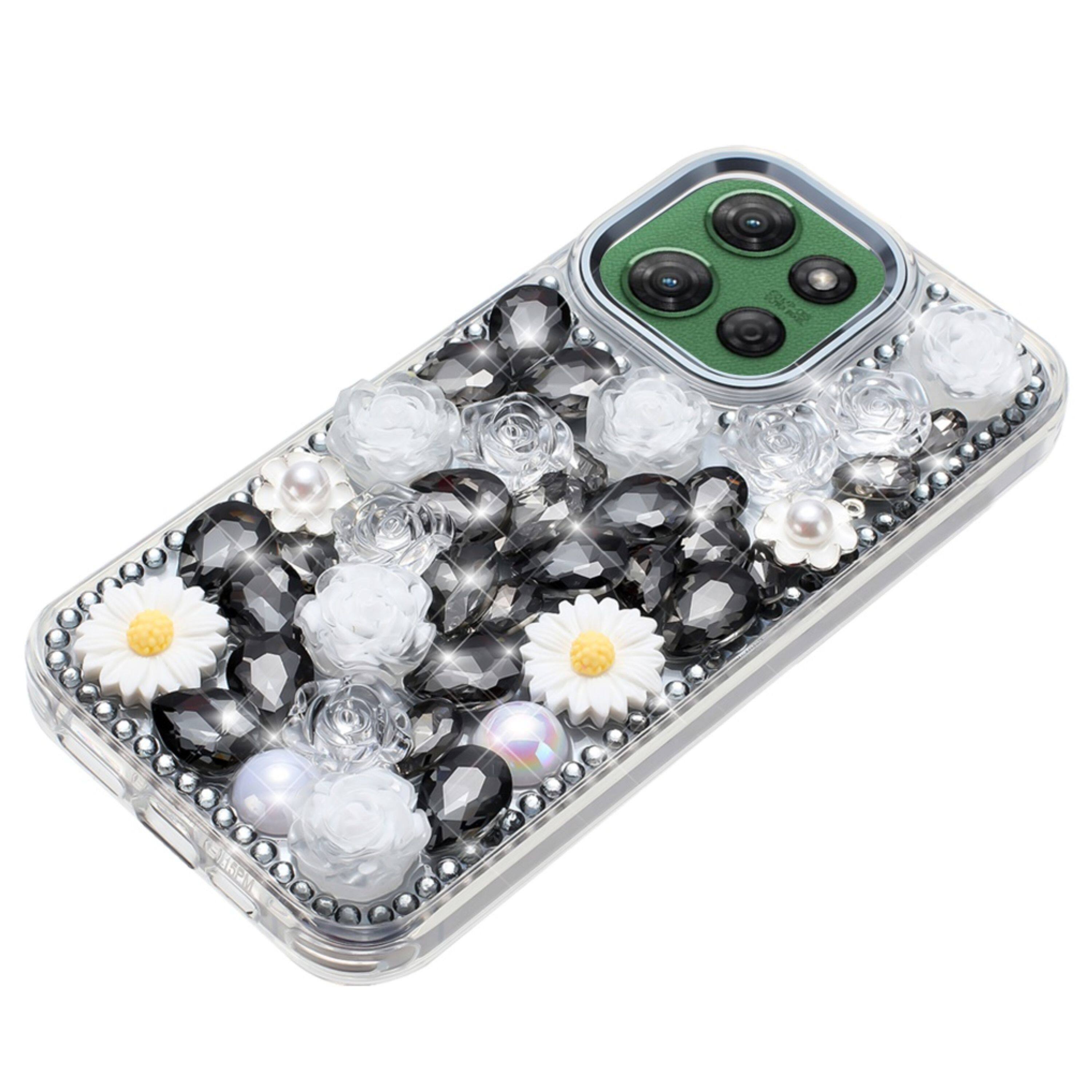 Left. Kitcheniva - Luxurious 3D Jeweled Case With Tempered Glass For Moto G Power 2025 / 2026 Black - Black.