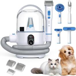 Acekool - 5-in-1 Pet Grooming Vacuum Tools Kit, Low Noise Design for Dog Cat Hair, Blue