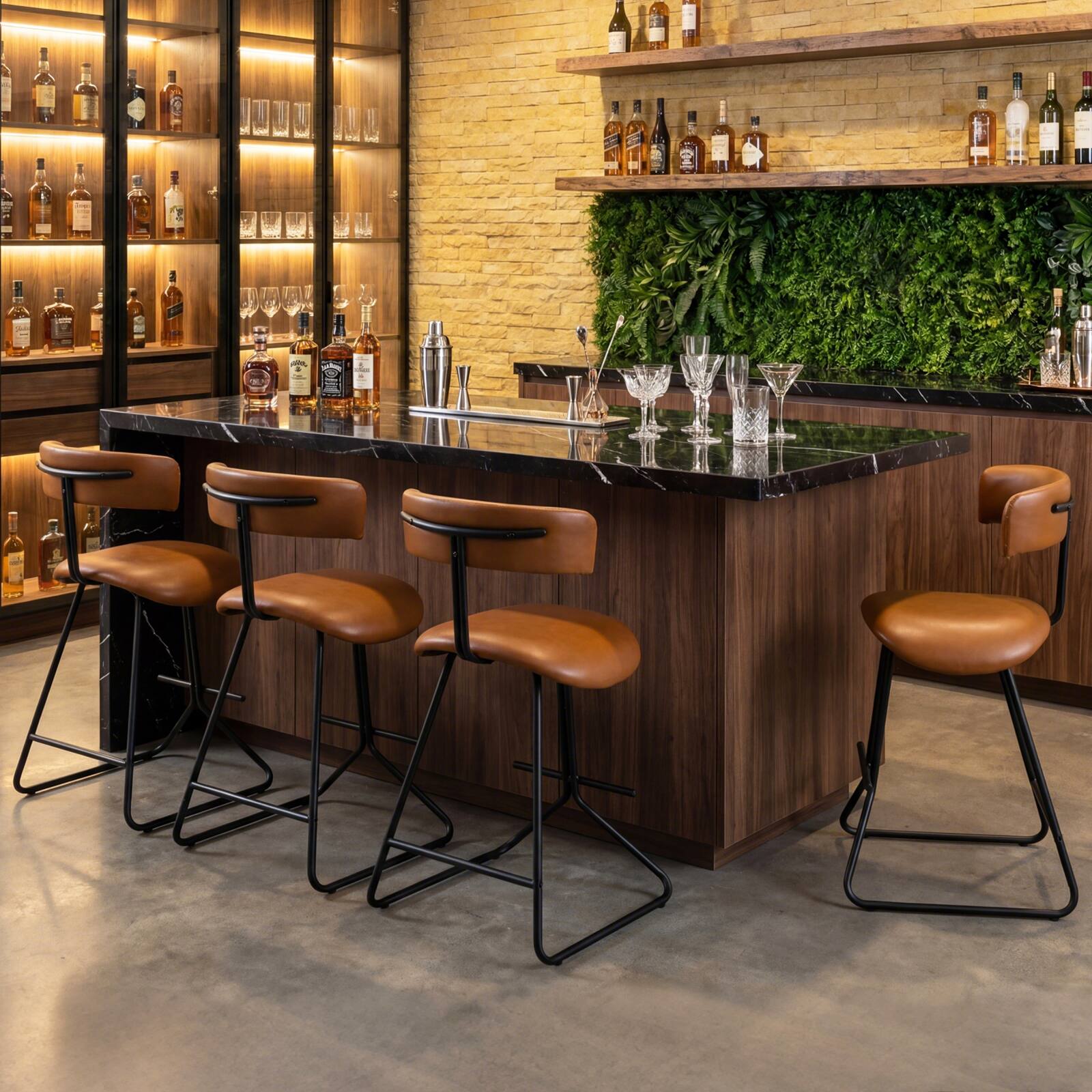 Alt View 4. Gymax - Gymax Modern Counter Height Stools Set of 4 w/Curved Padded Back & Seat Metal Legs - Brown.