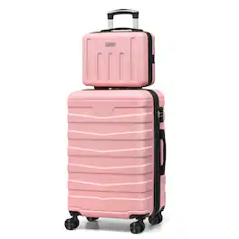 KERDOM - Carry On Luggage Set 20'' Suitcase +14'' Mini Cosmetic Cases, Expandable Suitcase with Spinners, TSA Lock, Short Travel - Pink
