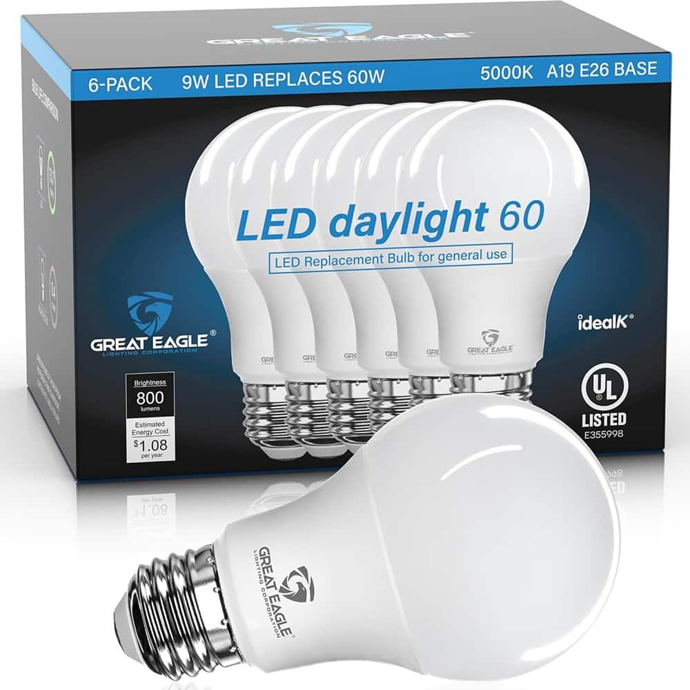 Schertz - 6 Pieces A19 LED Light Bulb, 9W , 5000K (Daylight), 800 Lumens, Non-dimmable