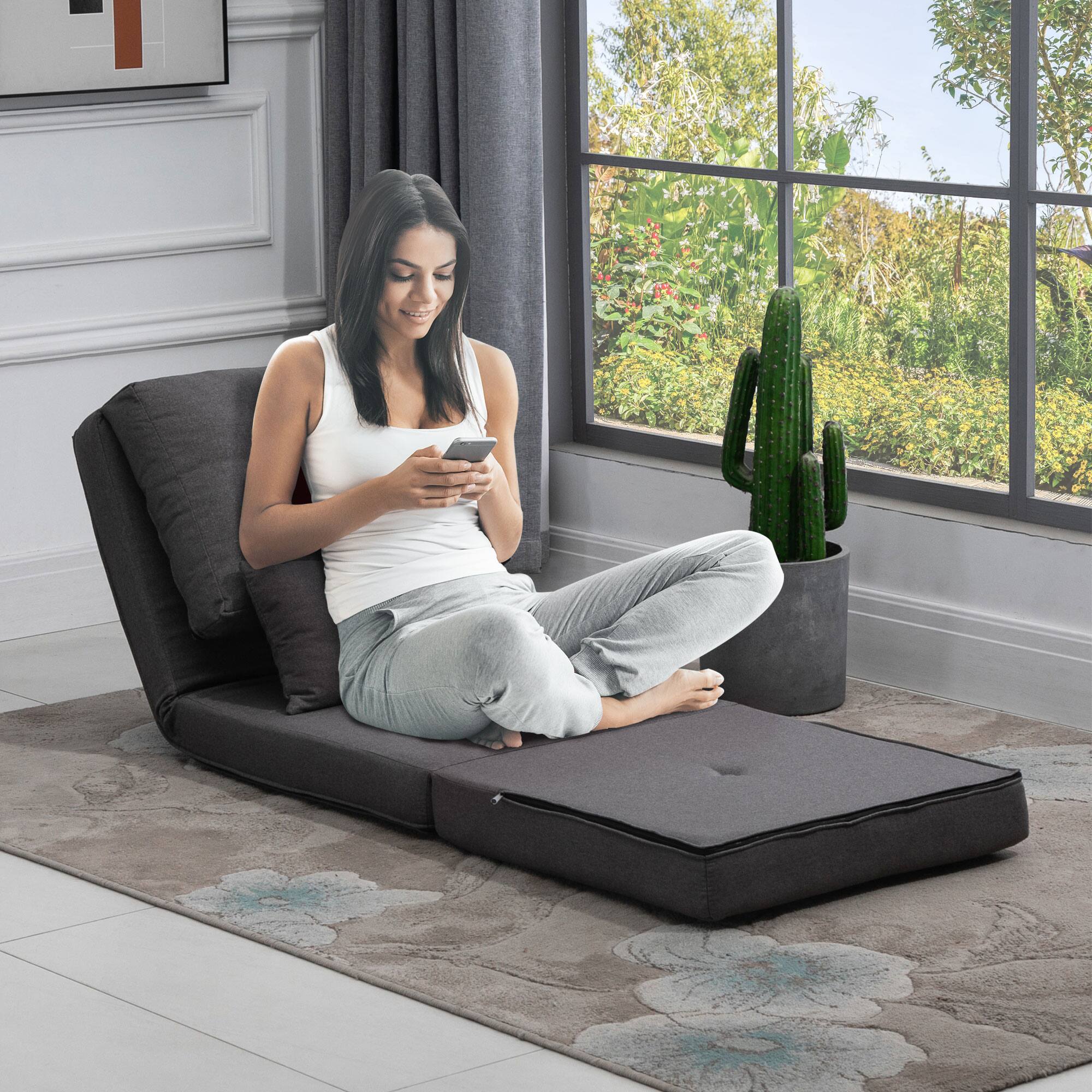 Alt View 1. Homcom - Flip Chair, Floor Lazy Sofa, Folding Upholstered Couch Bed with Adjustable Backrest - Dark Grey.