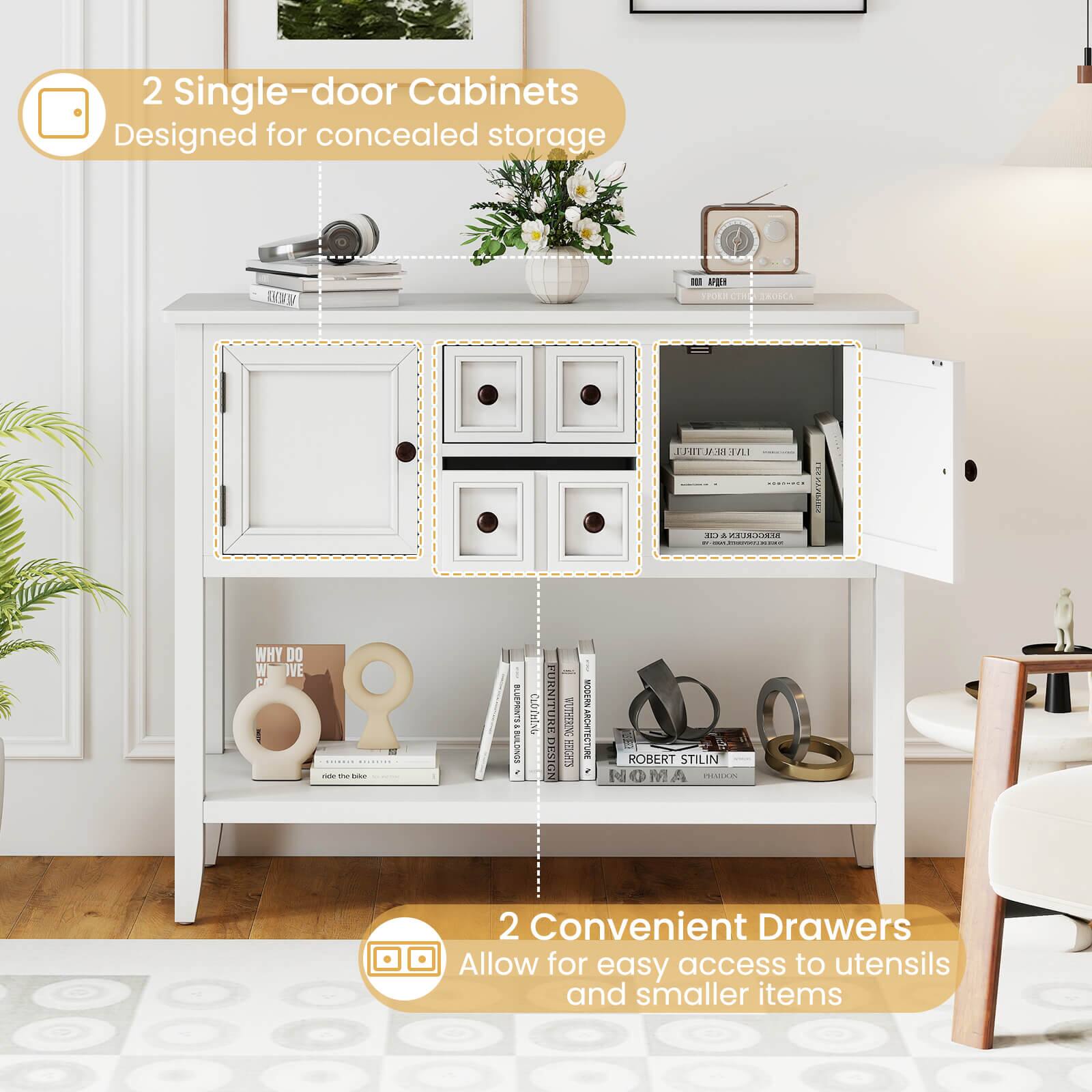 2 Single-door Cabinets Designed for concealed storage

2 Convenient Drawers Allow for easy access to utensils and smaller items