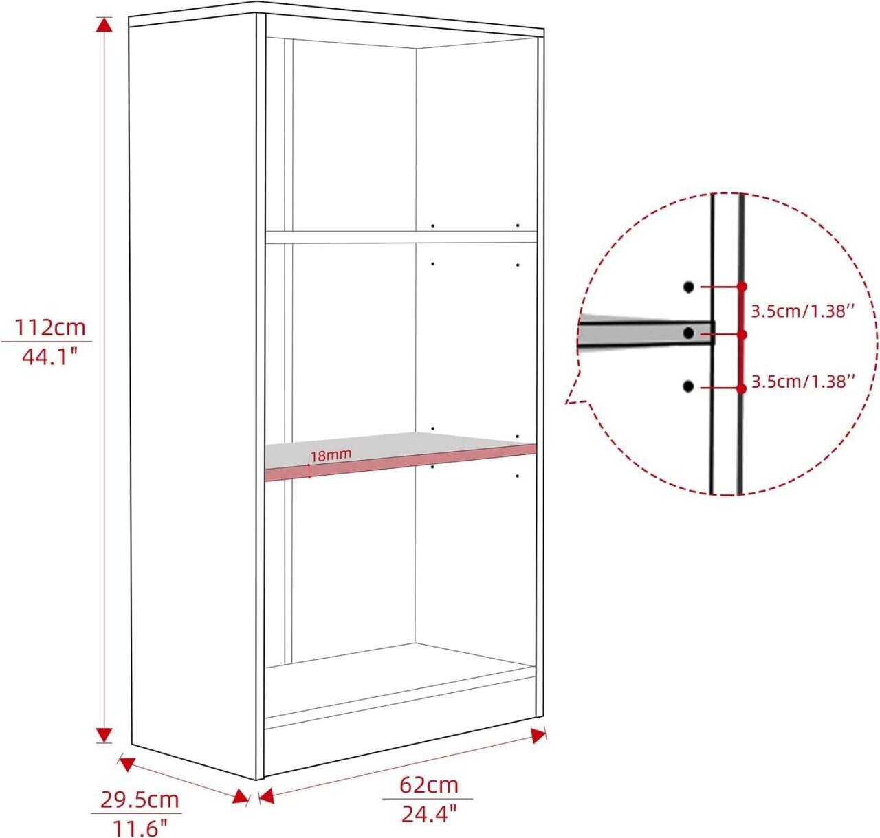 112cm 44.1"  
3.5cm/1.38"  
3.5cm/1.38"  
18mm  
29.5cm 11.6"  
62cm 24.4"
