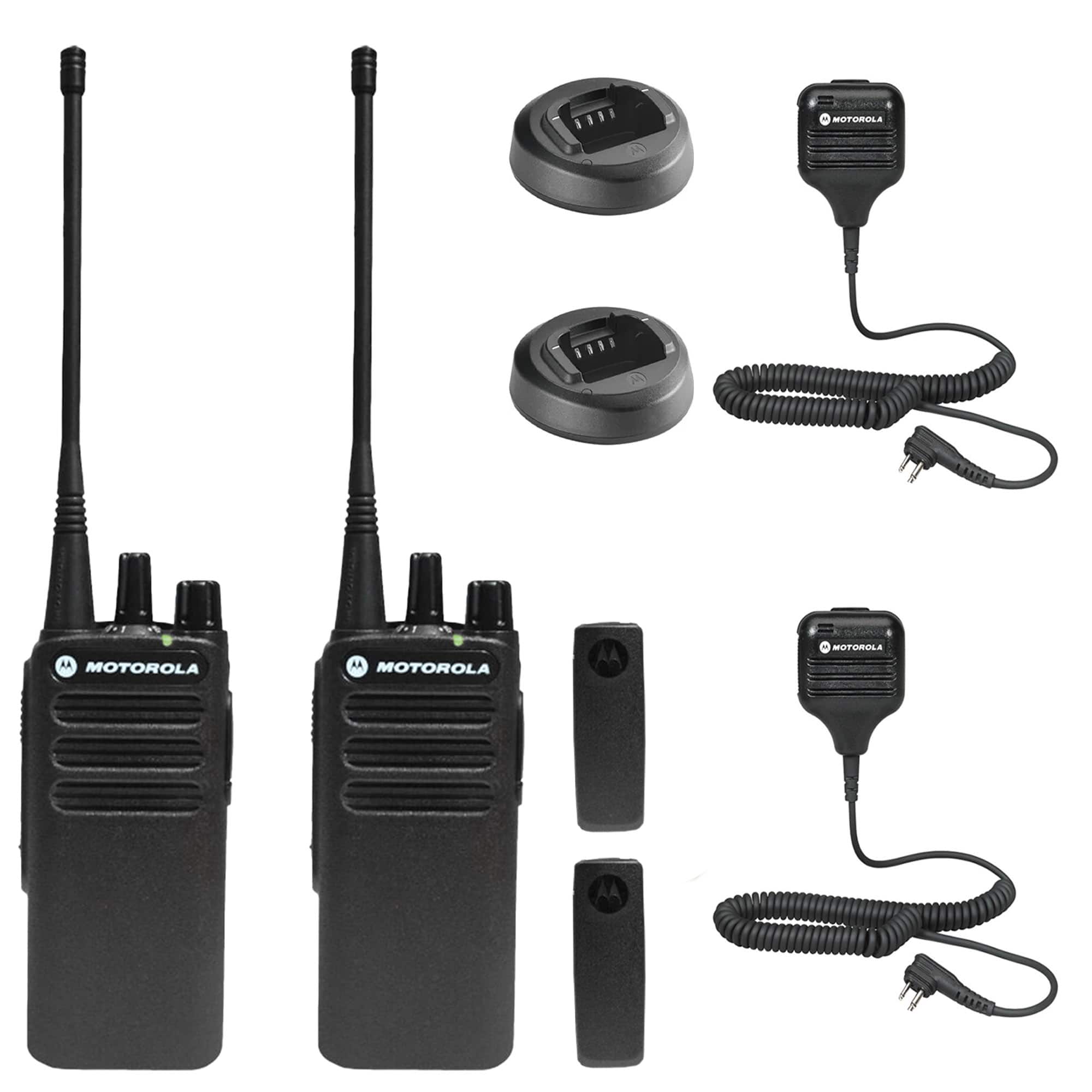 Motorola - CP100D Analog UHF Portable Non-Display Two Way Radio, 16 Channel, 2 Pack With Mic Bundle - Black